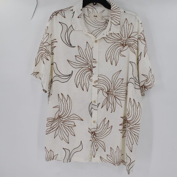 Folk White and Brown Casual Button Down Shirt - Picture 2 of 13